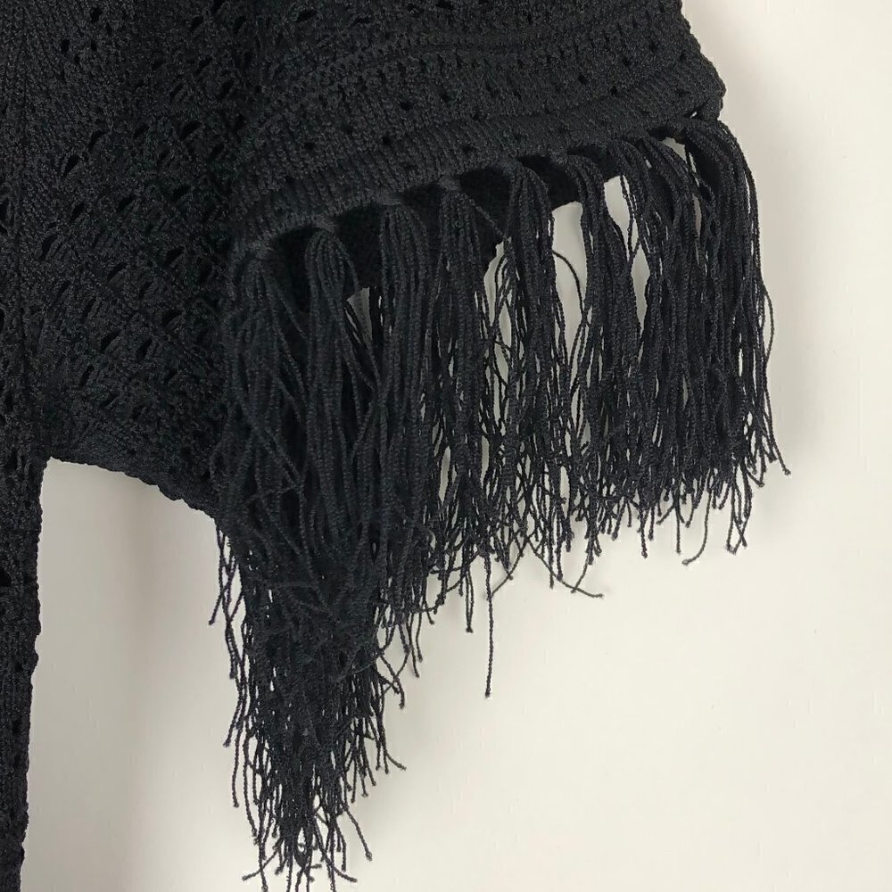 SALE A.L.C. Trevi Black V-Neck Tie-Front Detail Crochet Fringed Midi Dress Large - Picture 10 of 15